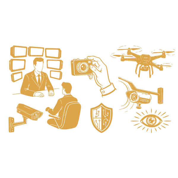 Home Security systems icons: CCTV cameras, drone, access control